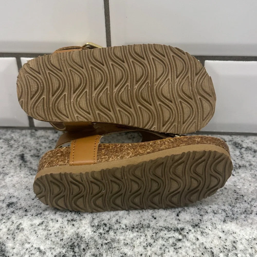 Rampage Toddler 5 Lil Zoey Sandals Tan Floral 3D Flower Cork Midsole Boho Summer